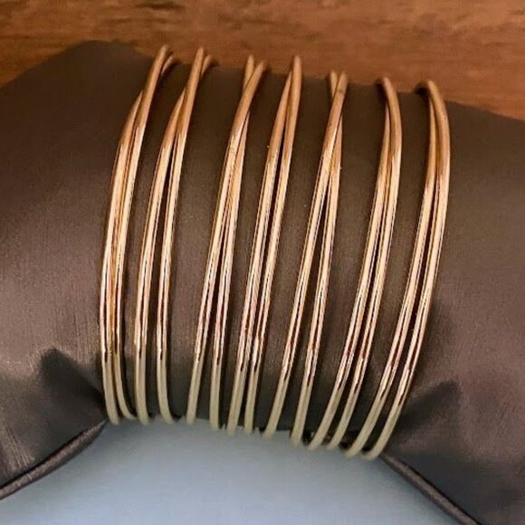 💜 Gold Tone Wide Layered Cuff Bracelet Bangle - Picture 2 of 4
